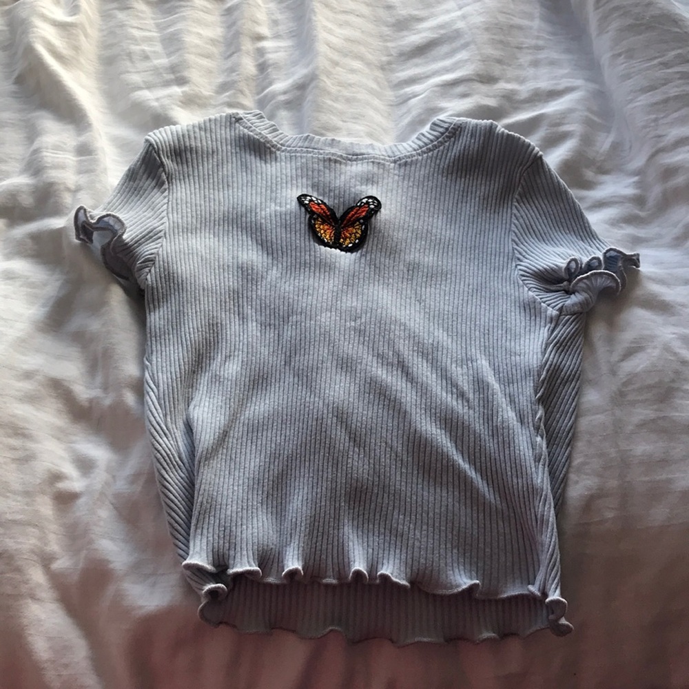 Ribbed Crop Butterfly Shirt